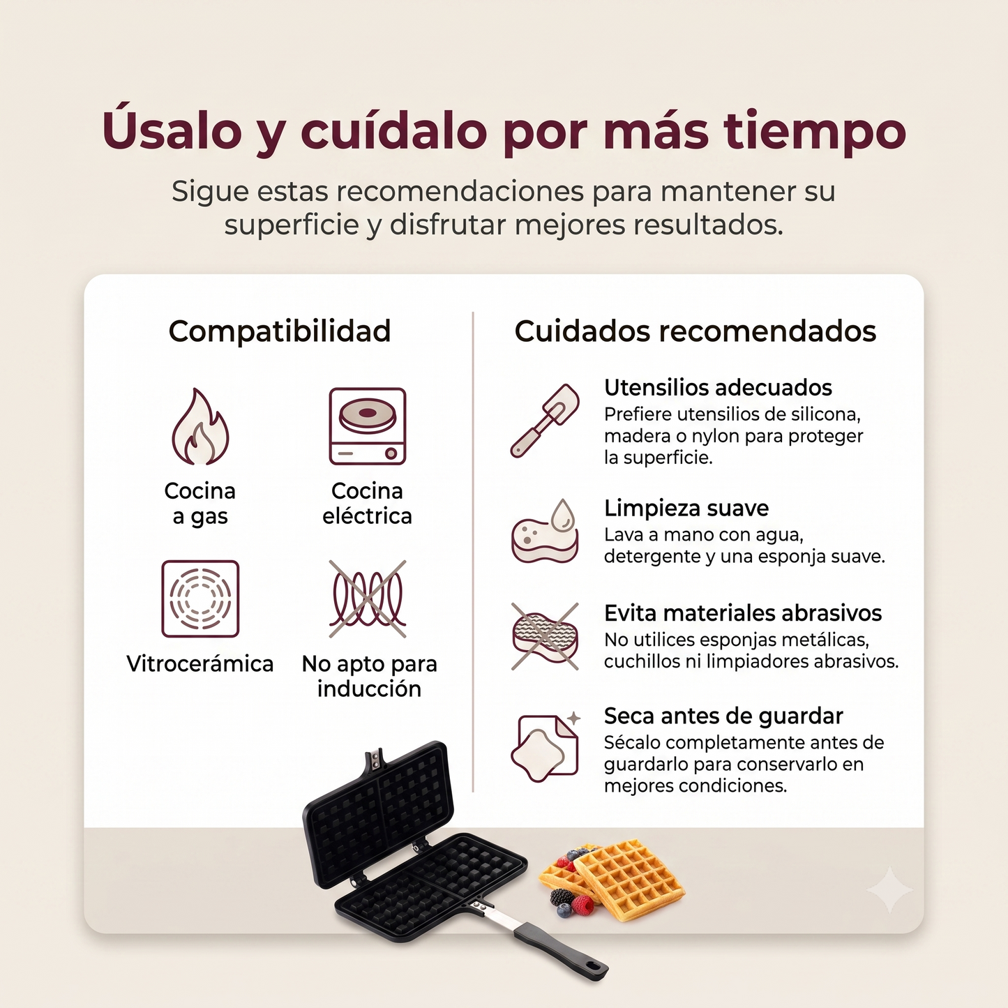 Sartén para Waffles Belgas La Soluzione – Waflera Casera