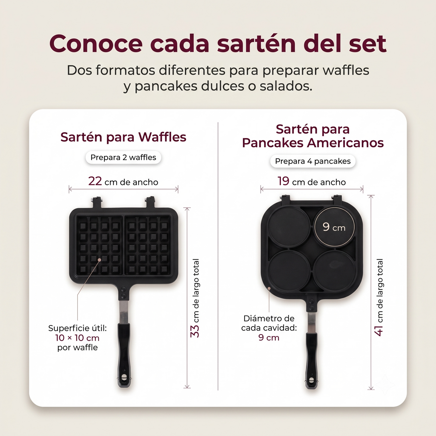 Set de Sartenes La Soluzione – Waffles Belgas y Pancakes Americanos