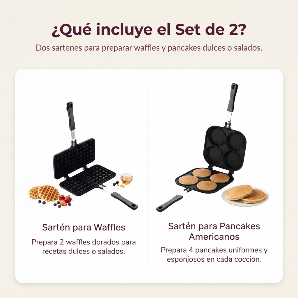 Set de Sartenes La Soluzione – Waffles Belgas y Pancakes Americanos