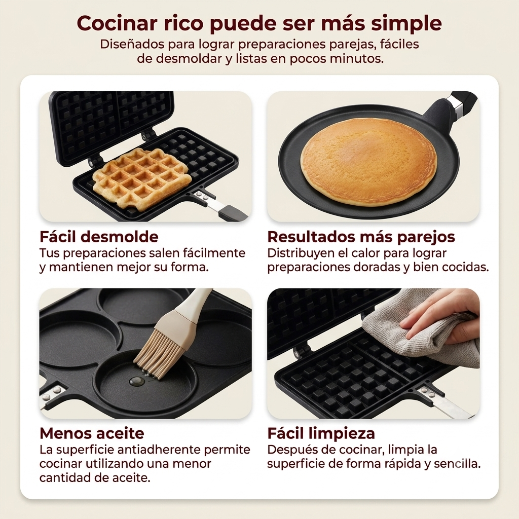 Set 3 Sartenes La Soluzione – Panqueques Franceses, Waffles Belgas y Pancakes Americanos