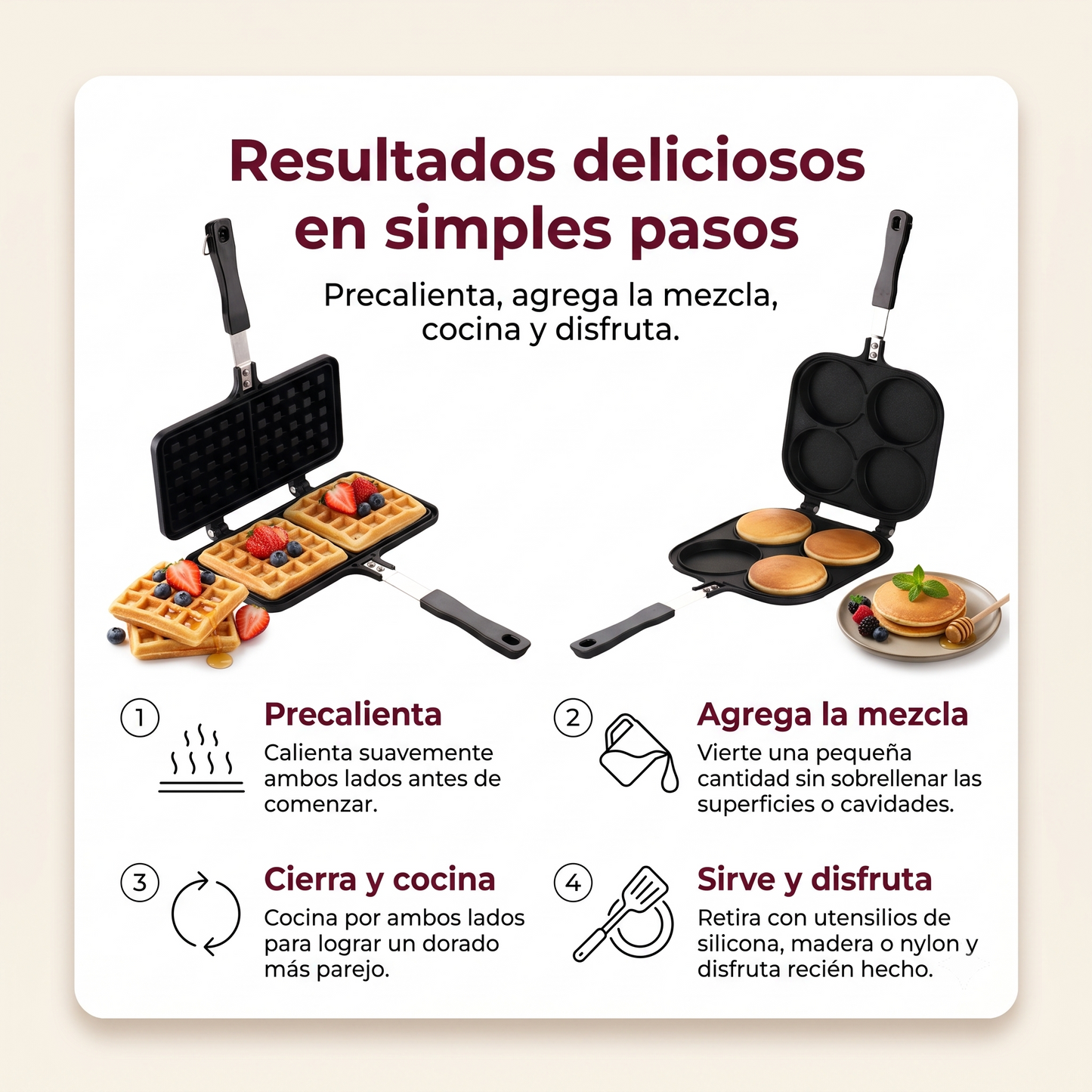 Set de Sartenes La Soluzione – Waffles Belgas y Pancakes Americanos