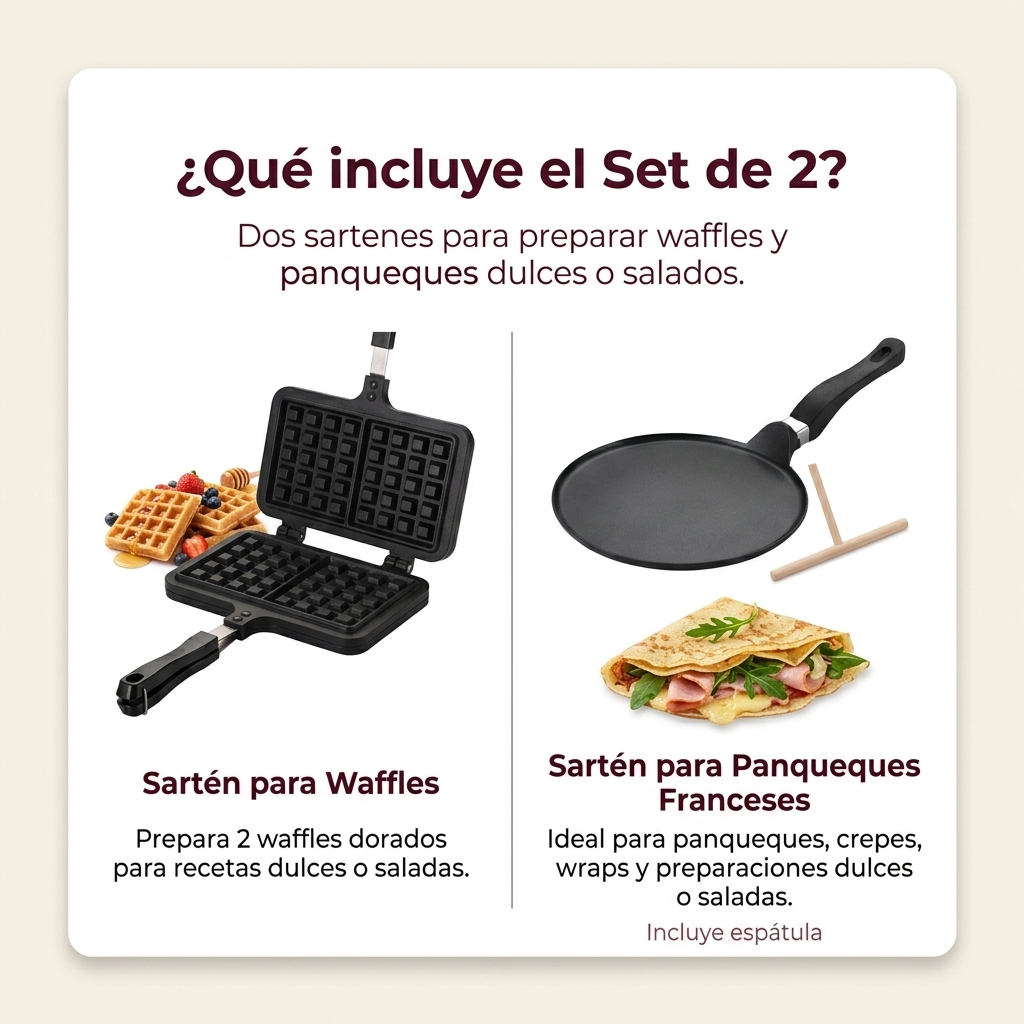 Set de Sartenes La Soluzione – Panqueques Franceses y Waffles Belgas Caseros