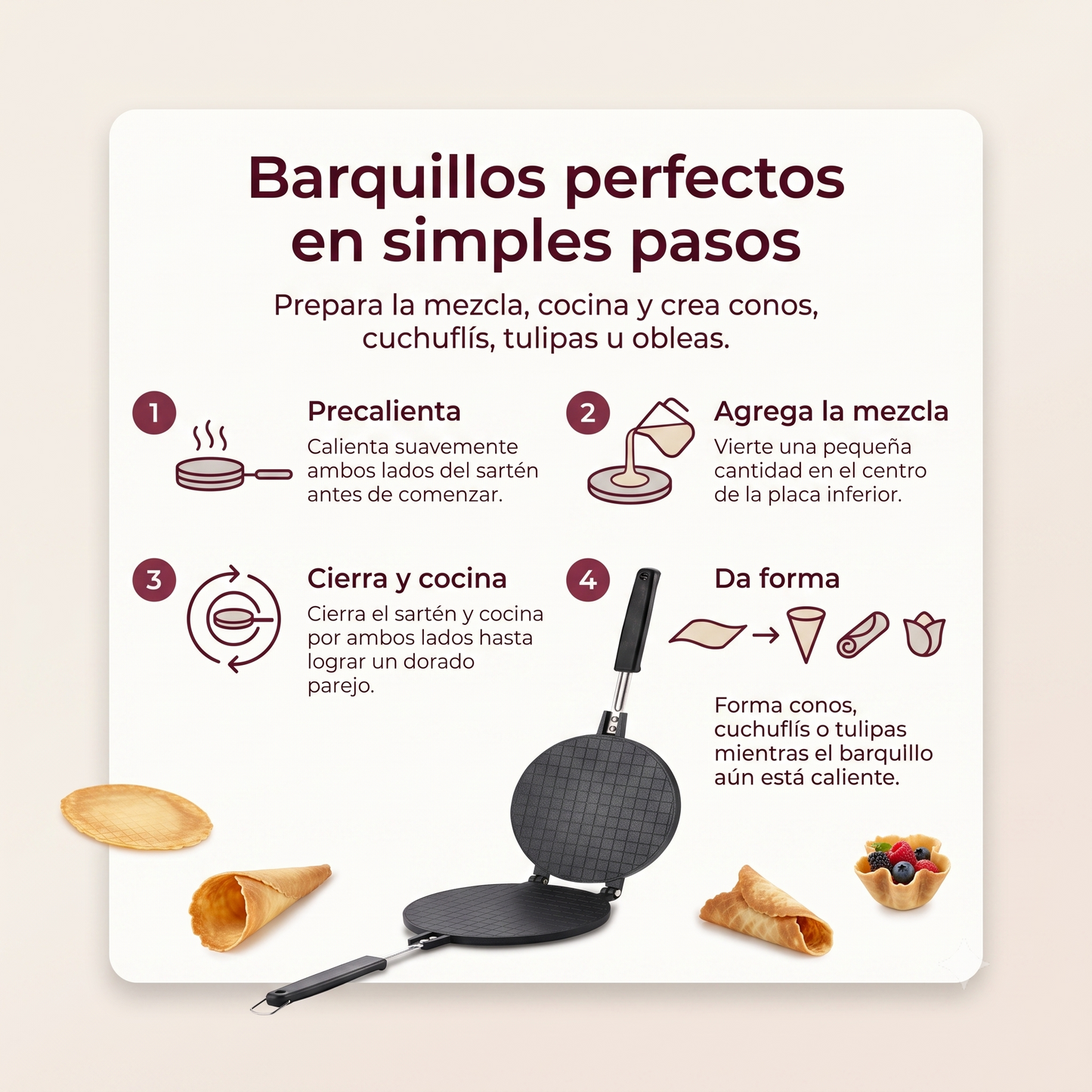 Sartén para Barquillos La Soluzione – Conos de Helado, Obleas y Tulipas