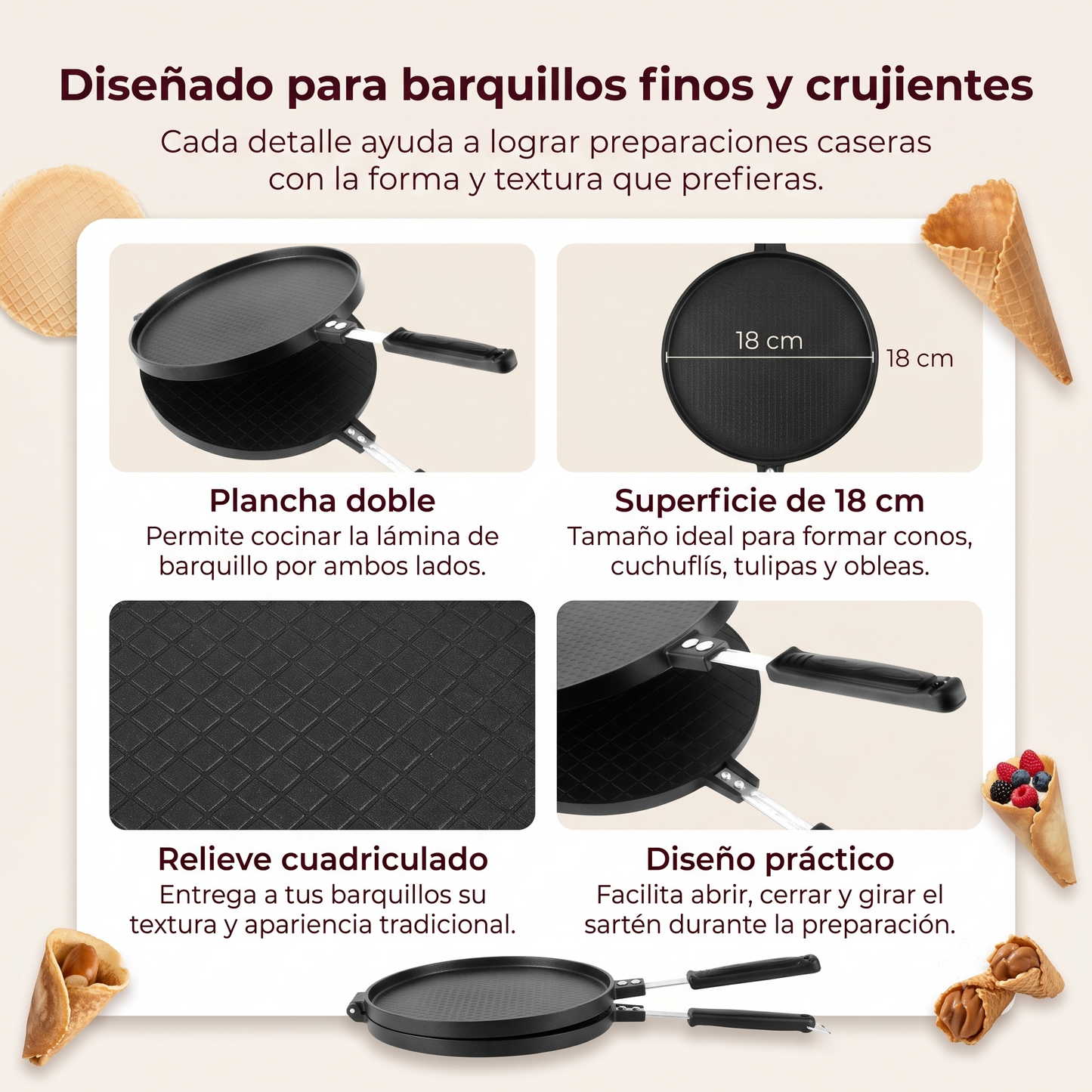 Sartén para Barquillos La Soluzione – Conos de Helado, Obleas y Tulipas