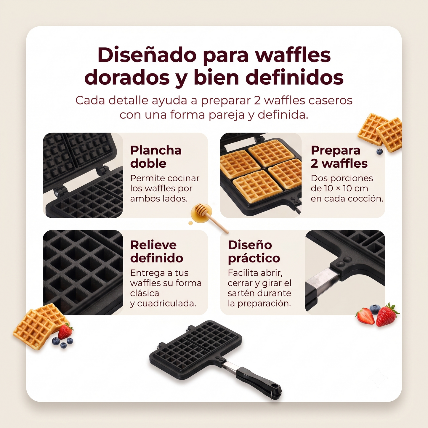 Sartén para Waffles Belgas La Soluzione – Waflera Casera
