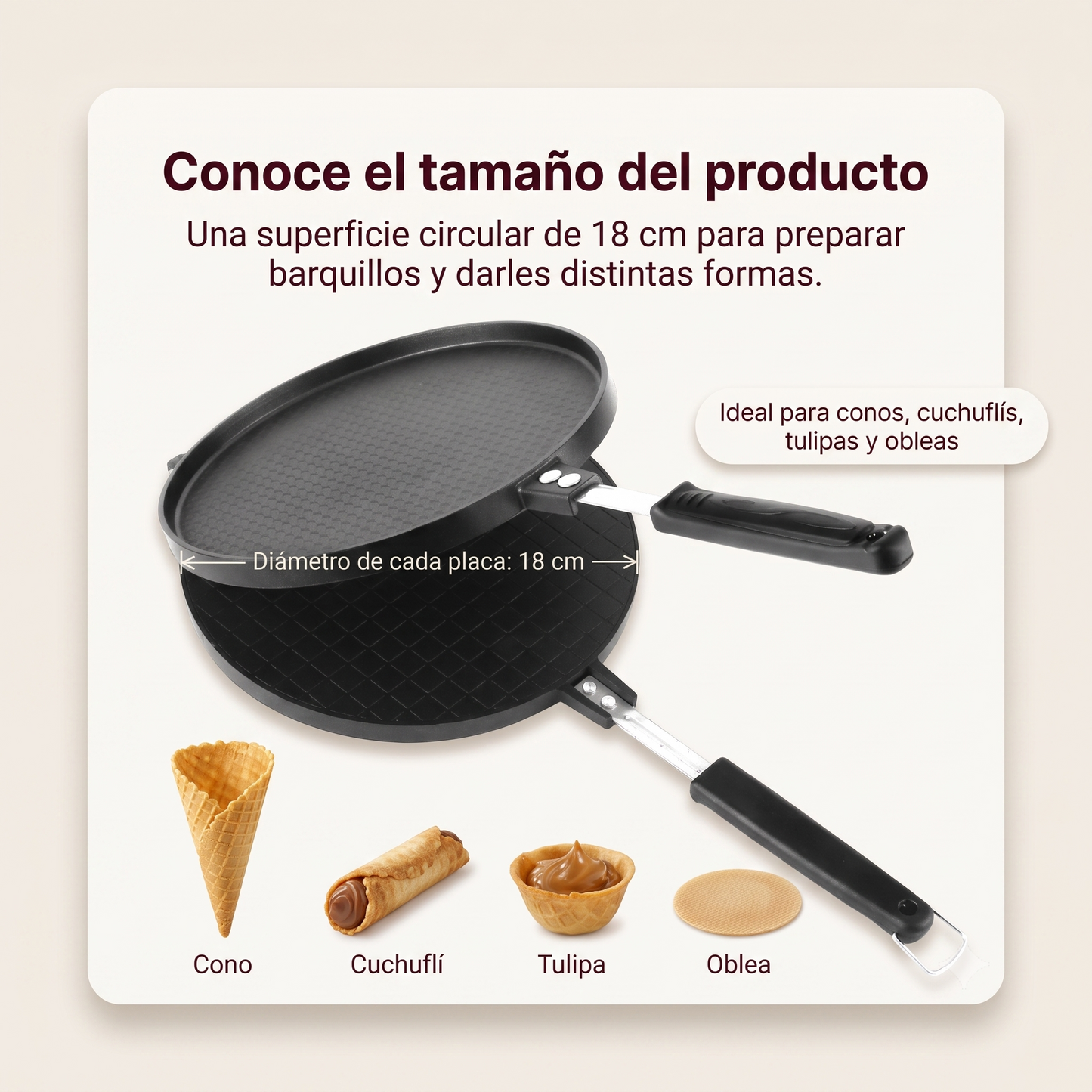 Sartén para Barquillos La Soluzione – Conos de Helado, Obleas y Tulipas
