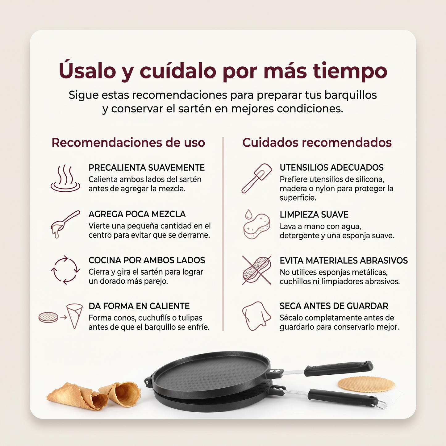Sartén para Barquillos La Soluzione – Conos de Helado, Obleas y Tulipas