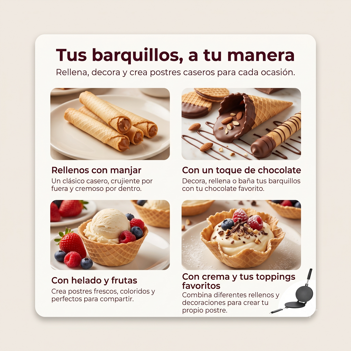 Sartén para Barquillos La Soluzione – Conos de Helado, Obleas y Tulipas