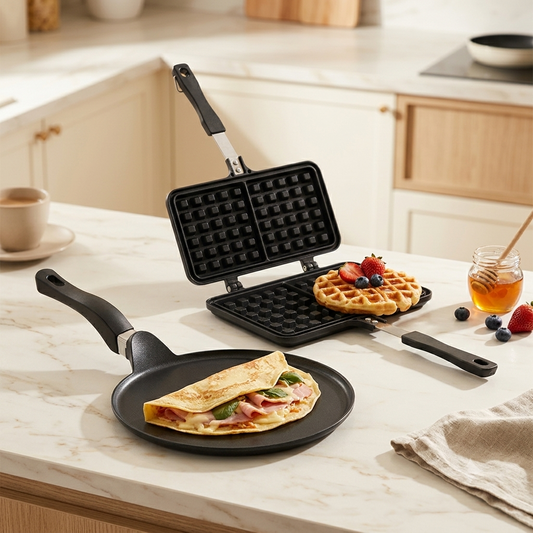 Set de Sartenes La Soluzione – Panqueques Franceses y Waffles Belgas Caseros