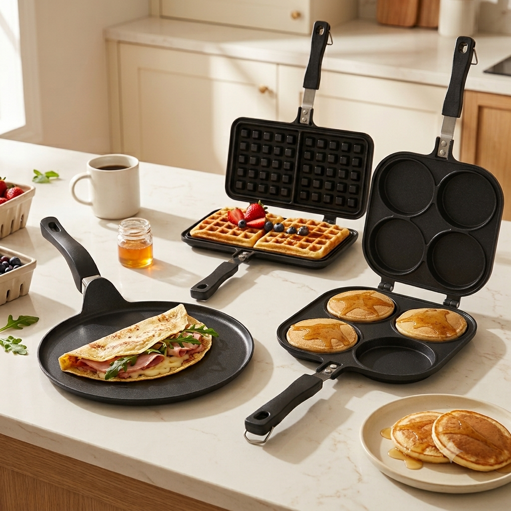 Set 3 Sartenes La Soluzione – Panqueques Franceses, Waffles Belgas y Pancakes Americanos