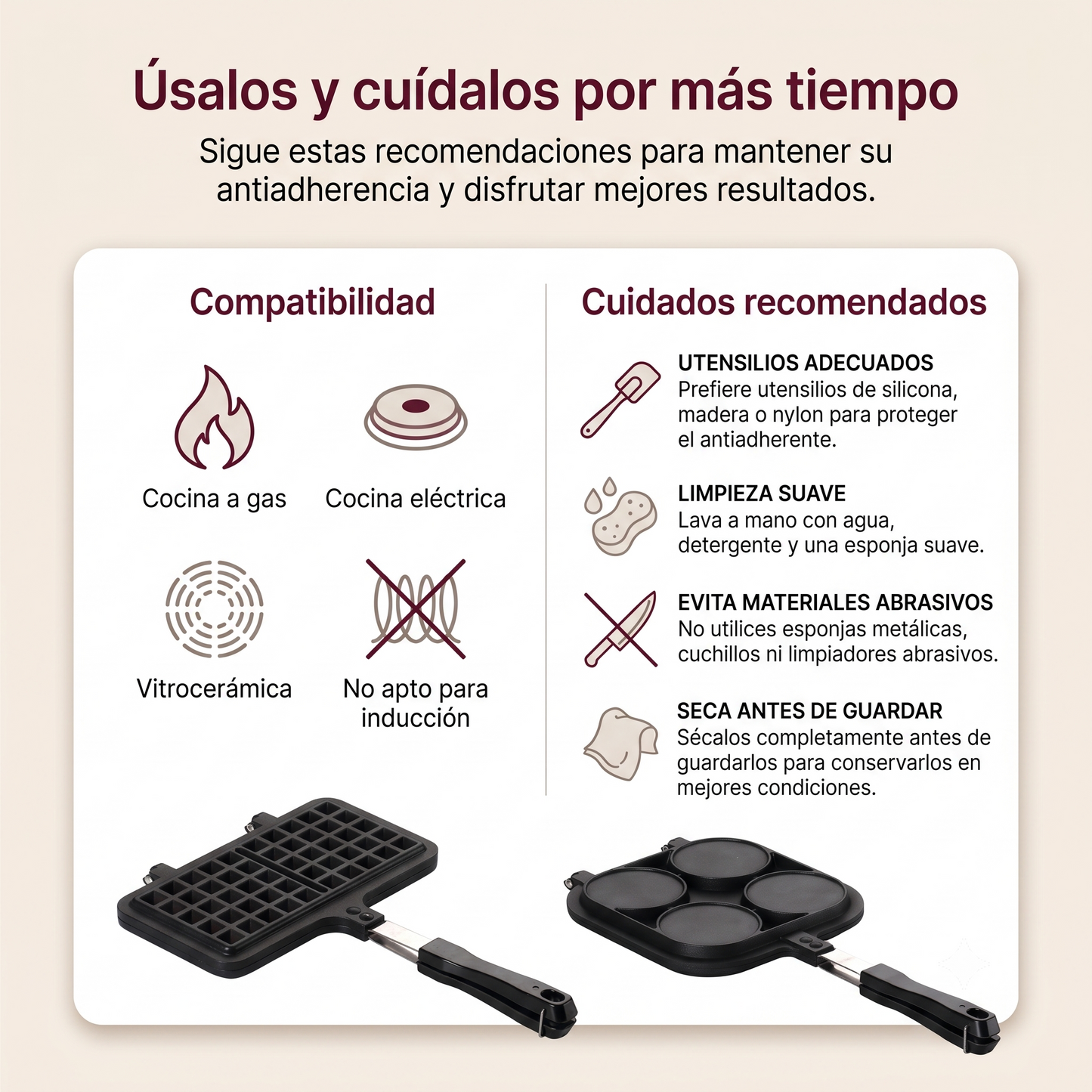Set de Sartenes La Soluzione – Waffles Belgas y Pancakes Americanos